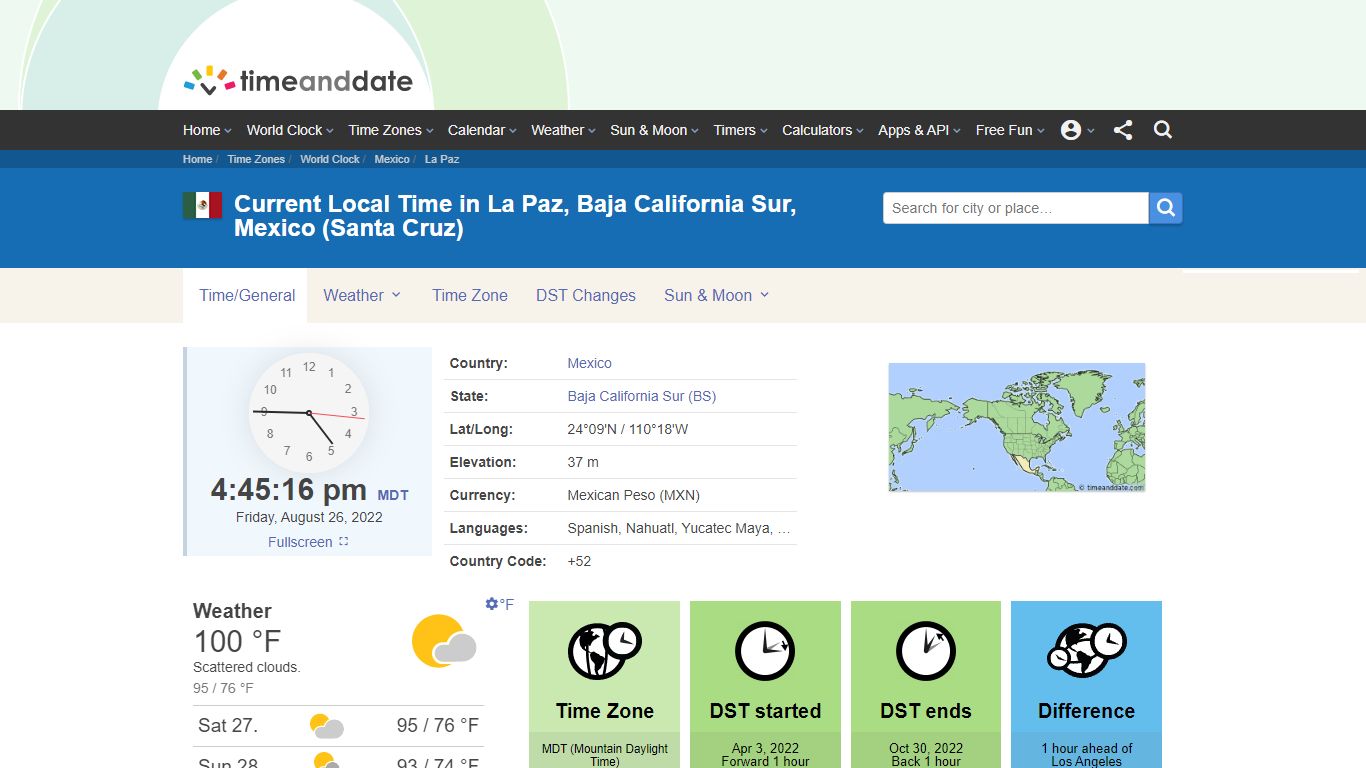 Current Local Time in La Paz, Baja California Sur, Mexico - Time and Date