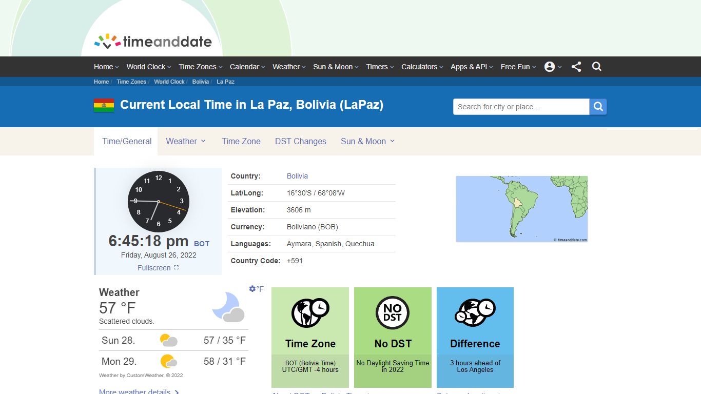 Current Local Time in La Paz, Bolivia - Time and Date