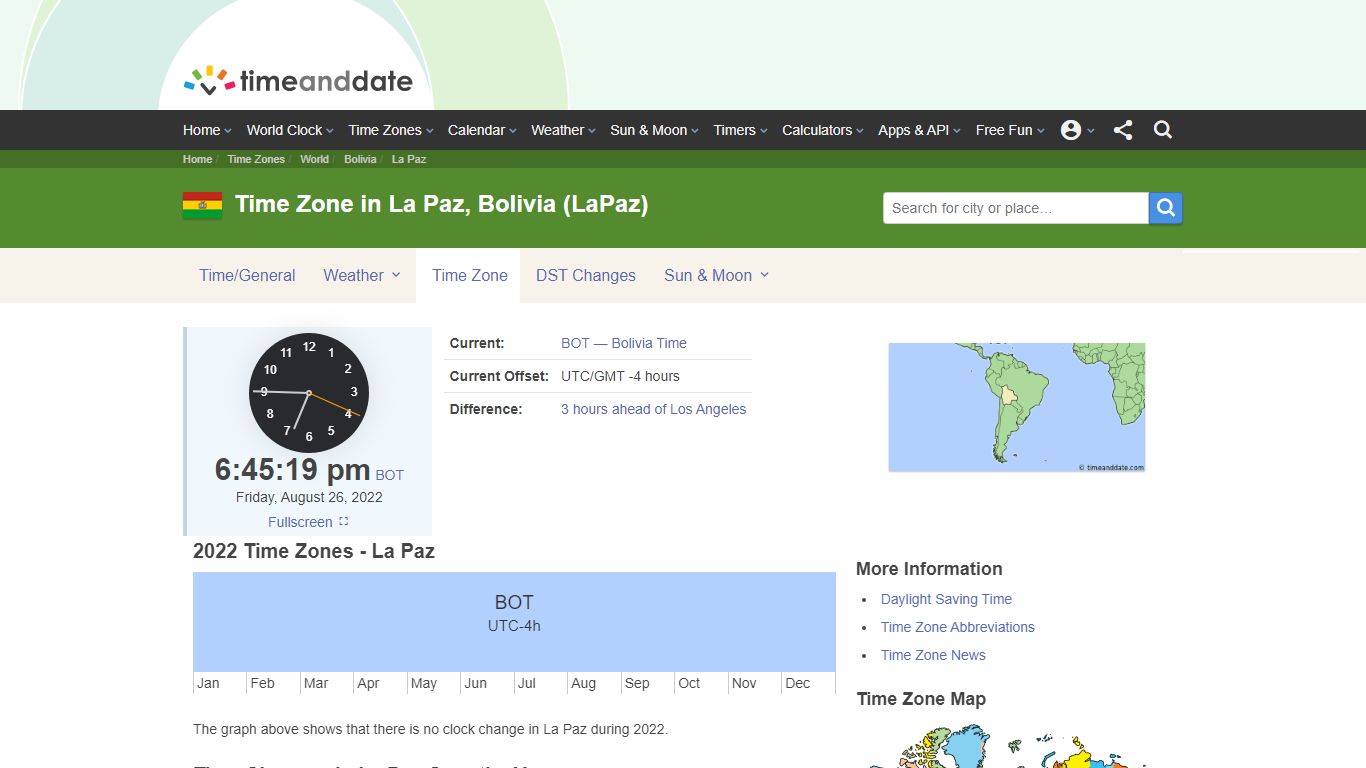 Time Zone & Clock Changes in La Paz, Bolivia - Time and Date