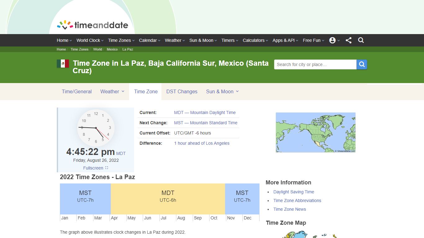 Time Zone in La Paz, Baja California Sur, Mexico (Santa Cruz)