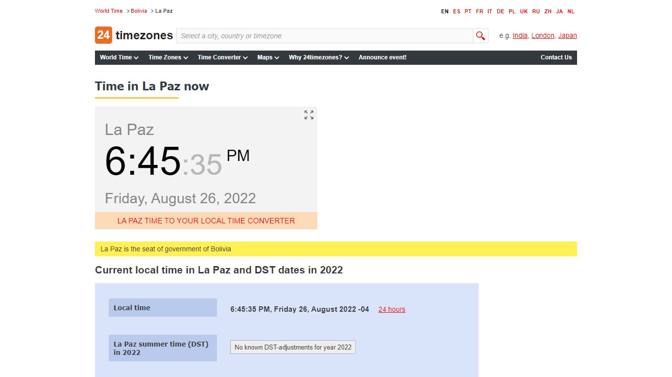 Current time in La Paz, Bolivia - 24timezones.com